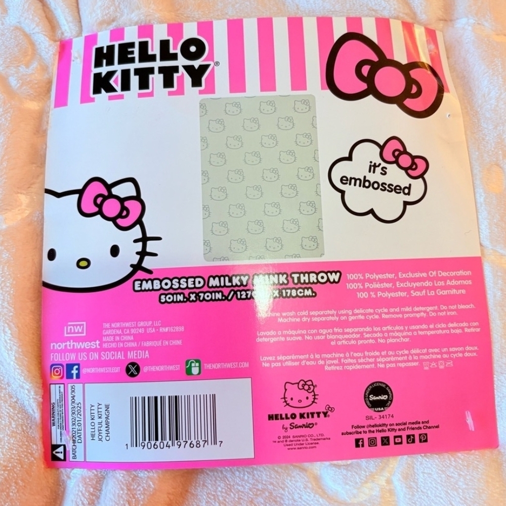 Hello Kitty Pink Embossed Throw Blanket